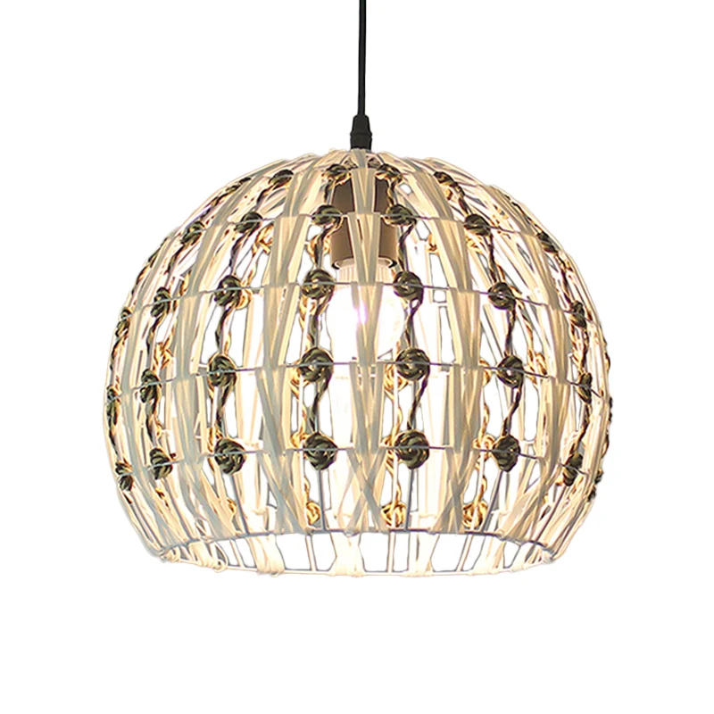 Hangende Pendant Witte Huis/Koepel/Bell Uitgeholde Hanglamp Kust 1-Light Rotan Opgeschort Verlichtingsarmatuur voor Eetkamer