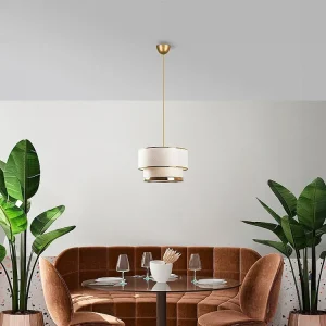 Hanglamp van metaal - D30 x H65 cm - Goud en ecru - RAYONA