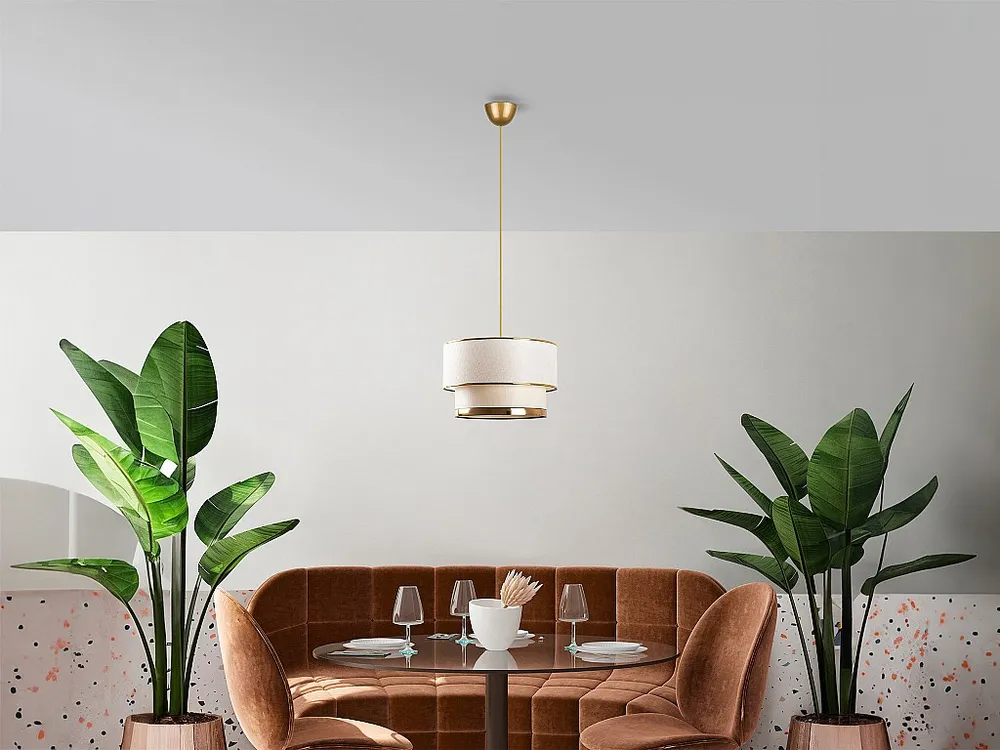 Hanglamp van metaal - D30 x H65 cm - Goud en ecru - RAYONA