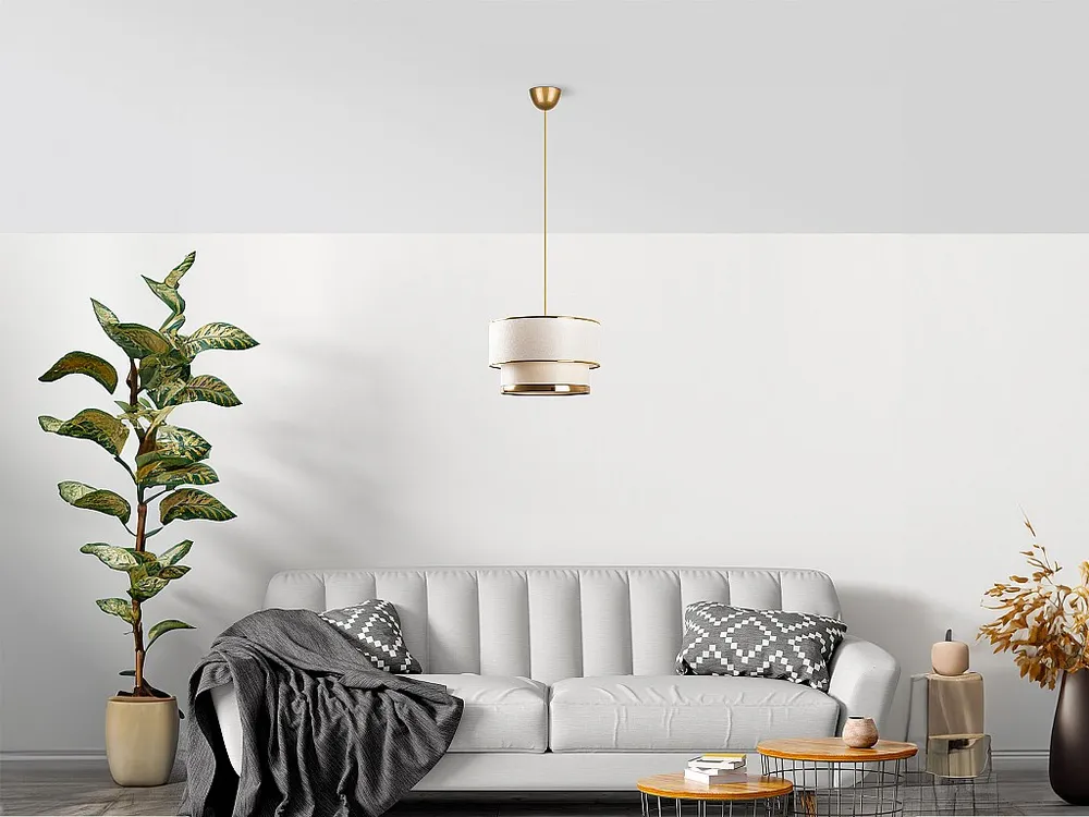 Hanglamp van metaal - D30 x H65 cm - Goud en ecru - RAYONA