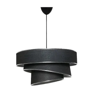 Hanglamp van stof en metaal met aanpasbare hoogte - D40 x H30-70 cm - Zwart en zilverkleurig - TAIRON voor Plafondhoogte 2...