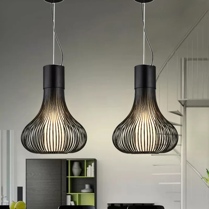 Kalebas Draadkooi-plafondlamp met binnencilinderkap Metaal Eigentijds 1-lichts zwart/witte hanglamp voor eetkamer Chroom A...