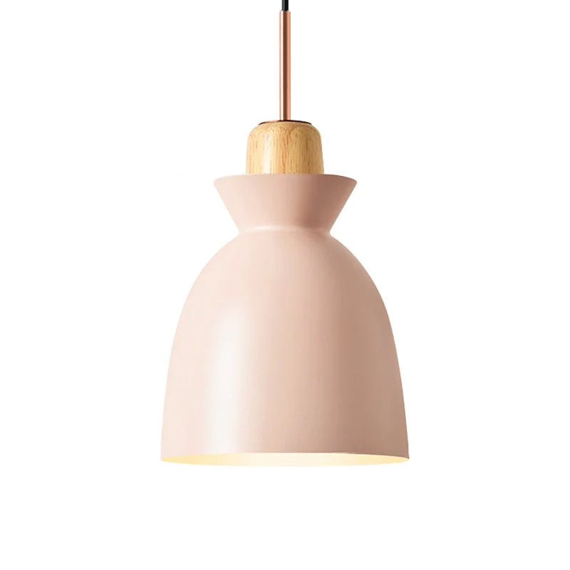 Macaron 1-lichts hanglamp roze/wit/zwart kegel/kom/bel hangende plafondlamp met ijzeren kap en houten kurk met Dimbare LED