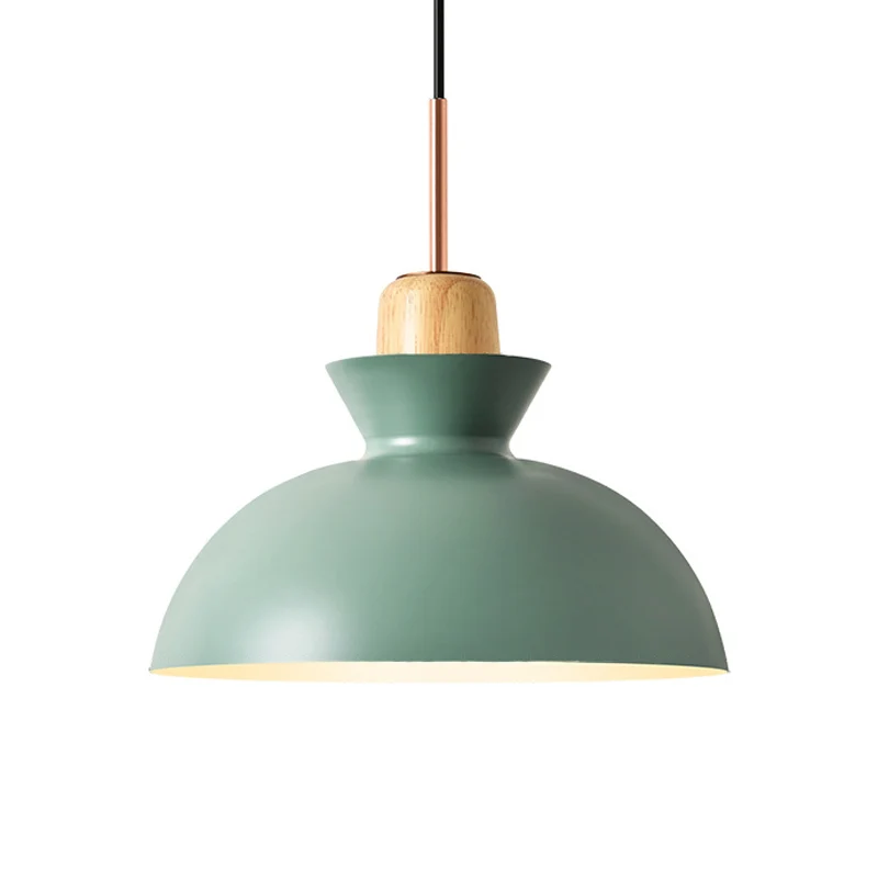 Macaron 1-lichts hanglamp roze/wit/zwart kegel/kom/bel hangende plafondlamp met ijzeren kap en houten kurk met Dimbare LED