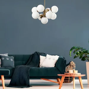 Metalen hanglamp MUDONI - 9 bollen - H80 cm - Wit en goudkleurig - Koop nu online