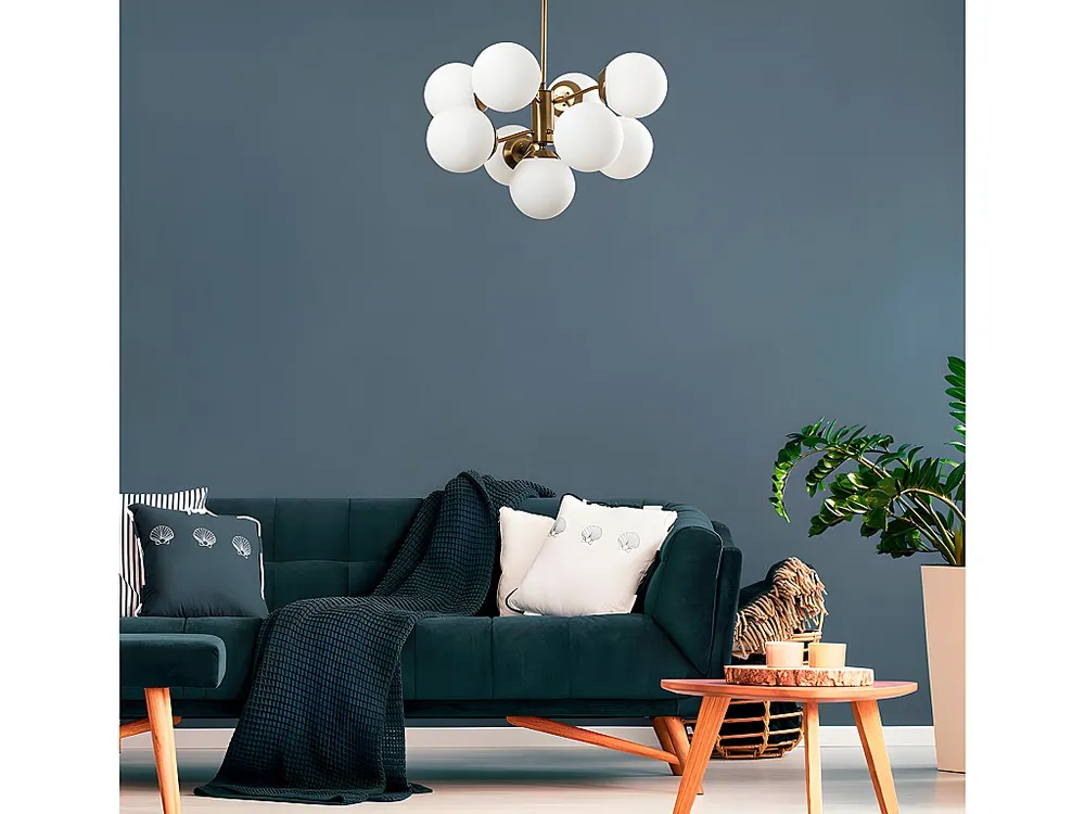 Metalen hanglamp MUDONI - 9 bollen - H80 cm - Wit en goudkleurig - Koop nu online