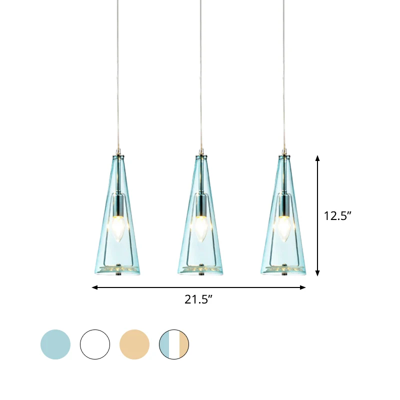 Moderne kegelvormige hanglamp blauw/amber/helder glas 3 lampen hangende plafondlamp chroom met ronde/lineaire luifel - 60c...