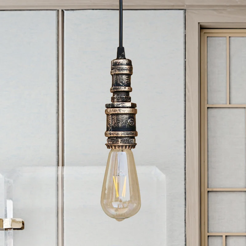 Moderne Plafond 1-lichts kale lamp hanglamp rustieke stijl zwart/zilver smeedijzeren plafondarmatuur met pijp voor badkamer