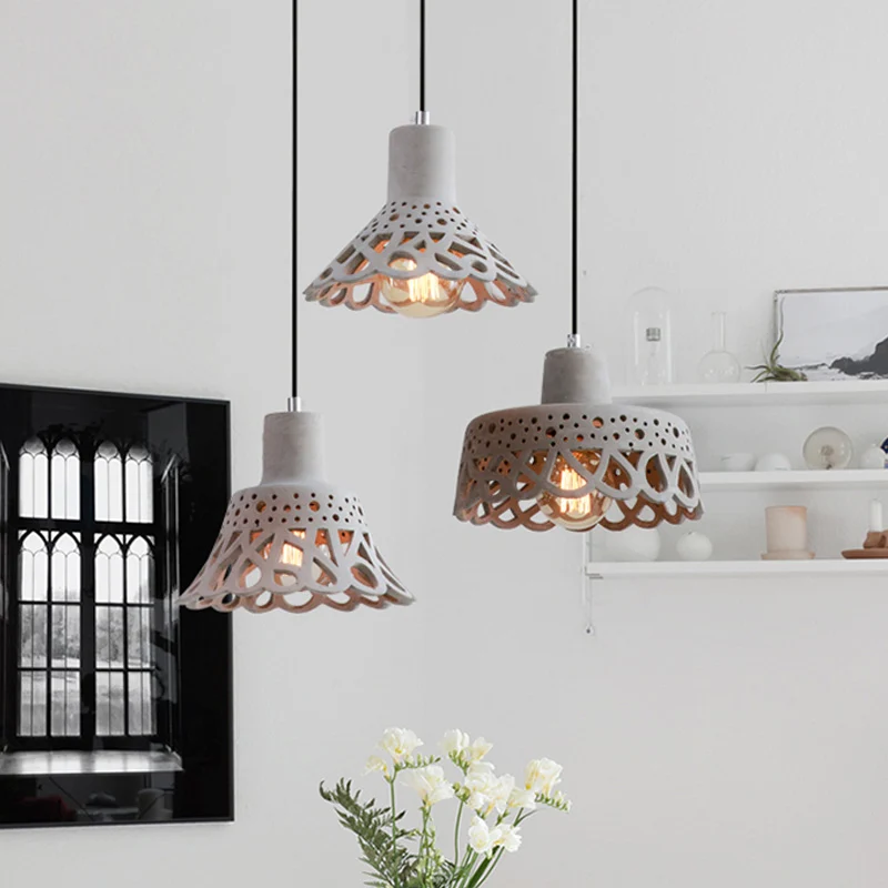 Moderne Plafond Geëtste hanglamp Scandinavische stijl van beton 1 lichtgrijs/wit/geel hanglamp met geometrische/bel/uitlop...