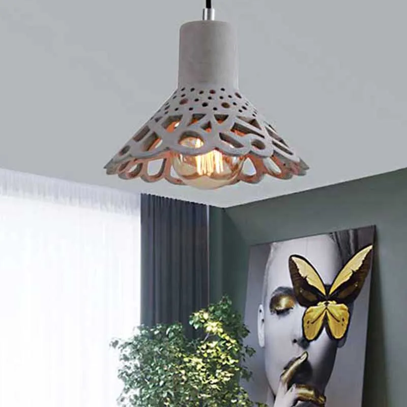 Moderne Plafond Geëtste hanglamp Scandinavische stijl van beton 1 lichtgrijs/wit/geel hanglamp met geometrische/bel/uitlop...