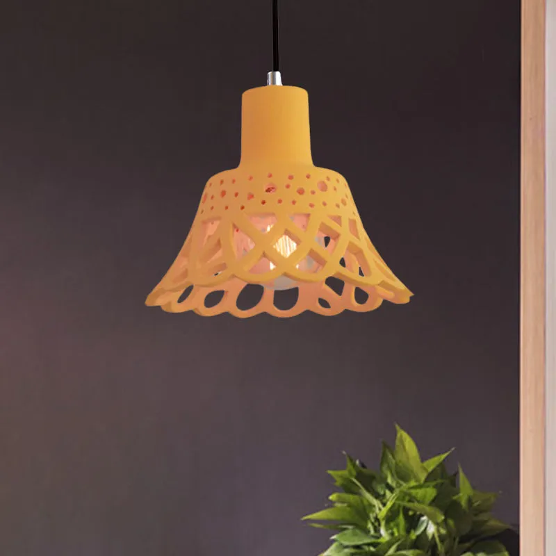 Moderne Plafond Geëtste hanglamp Scandinavische stijl van beton 1 lichtgrijs/wit/geel hanglamp met geometrische/bel/uitlop...