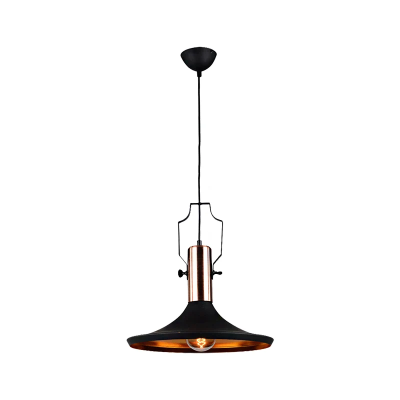 Moderne Plafond Hanglamp met 1 lamp, kegel/urn/uitlopende kap en verstelbaar snoer, metalen hangende plafondlamp zwart
