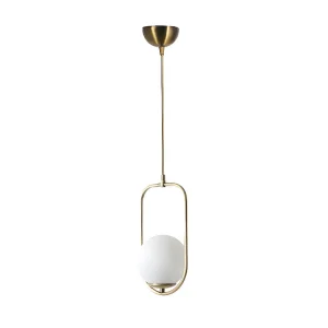 Moderne Plafond Hanglamp van metaal met bol - D. 18 x H. 70 cm - Wit en koper - KOHANN - Koop nu online