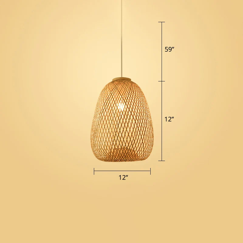 Moderne stijl handgeweven plafondlamp rotan enkele restaurant hangende hanglamp hout voor Plafondhoogte 2.4m+