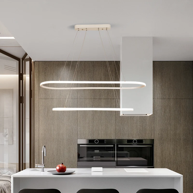 Ovale keukenkroonluchter aluminium 1/2 licht moderne witte LED hanglamp neutraal/warm/wit helder met Dimbare LED