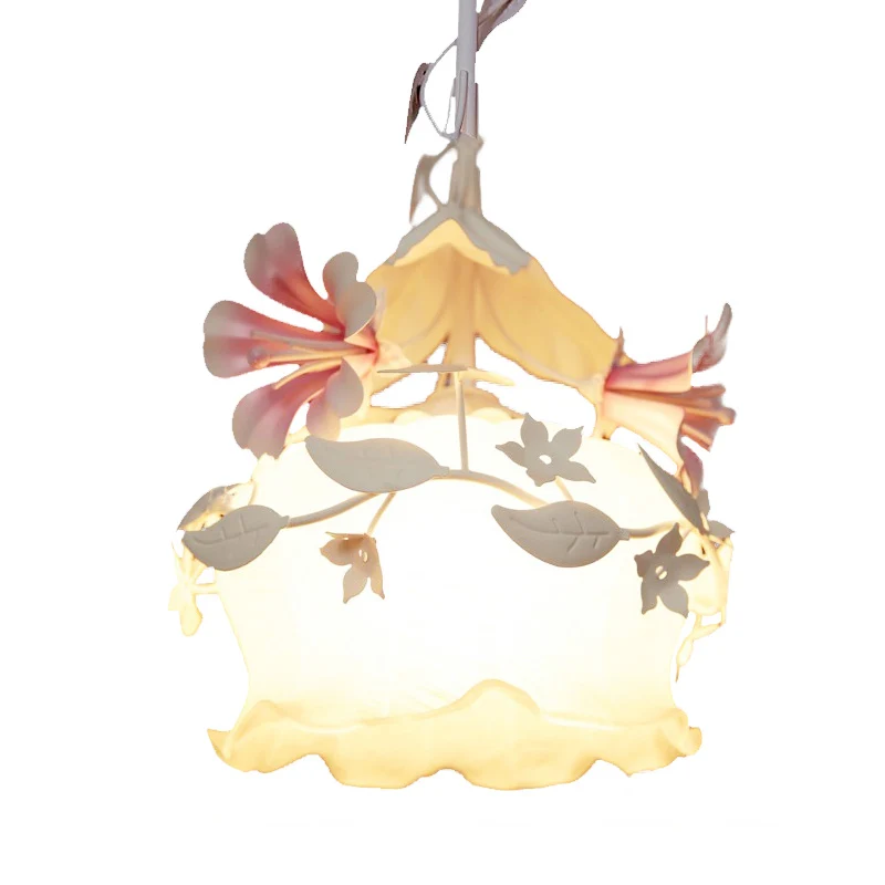 Pink Scalloped Chandelier Pendant Light Pastoral Sneeuwwit Glass 1/3 Heads Bedroom LED Ceiling Lamp IP44 Badkamer geschikt...