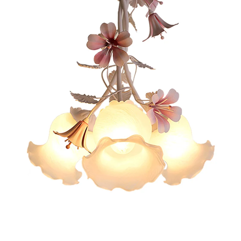 Pink Scalloped Chandelier Pendant Light Pastoral Sneeuwwit Glass 1/3 Heads Bedroom LED Ceiling Lamp IP44 Badkamer geschikt...