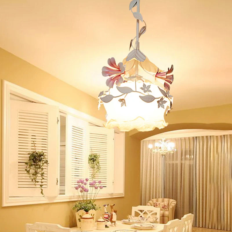 Pink Scalloped Chandelier Pendant Light Pastoral Sneeuwwit Glass 1/3 Heads Bedroom LED Ceiling Lamp IP44 Badkamer geschikt...