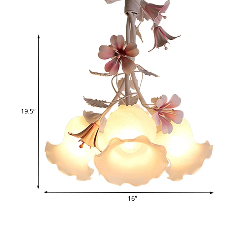 Pink Scalloped Chandelier Pendant Light Pastoral Sneeuwwit Glass 1/3 Heads Bedroom LED Ceiling Lamp IP44 Badkamer geschikt...