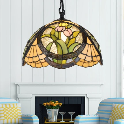 Premium LED Tiffany hanglamp schelp/blad/vlinder glas--lood 1 lamp hangende plafondlamp zwart voor eetkamer