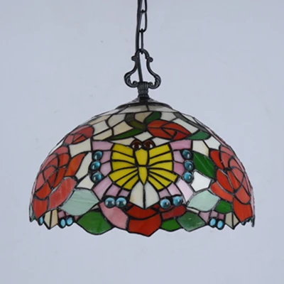 Premium LED Tiffany hanglamp schelp/blad/vlinder glas--lood 1 lamp hangende plafondlamp zwart voor eetkamer