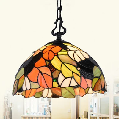 Premium LED Tiffany hanglamp schelp/blad/vlinder glas--lood 1 lamp hangende plafondlamp zwart voor eetkamer