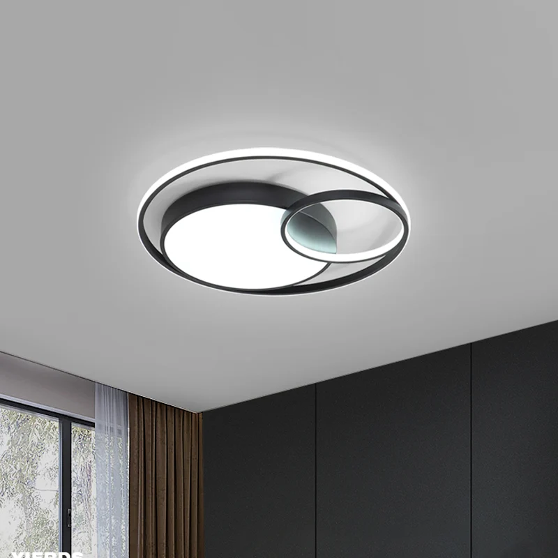 Ronde inbouwlamp Eenvoudig acryl zwart/wit/goud LED-plafondlamp voor slaapzaal, wit/3 kleuren zwak - 60cm Diameter