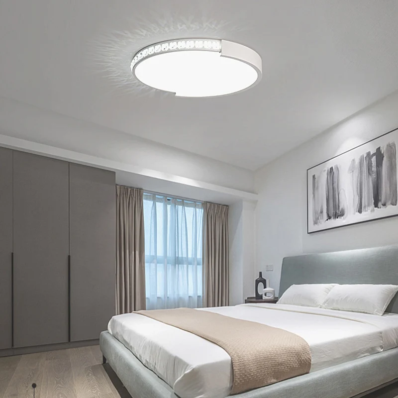 Ronde kristallen plafondlamp van 16,5"/20,5"/24,5" diam. Eenvoudige witte LED-inbouw warm/wit zwak