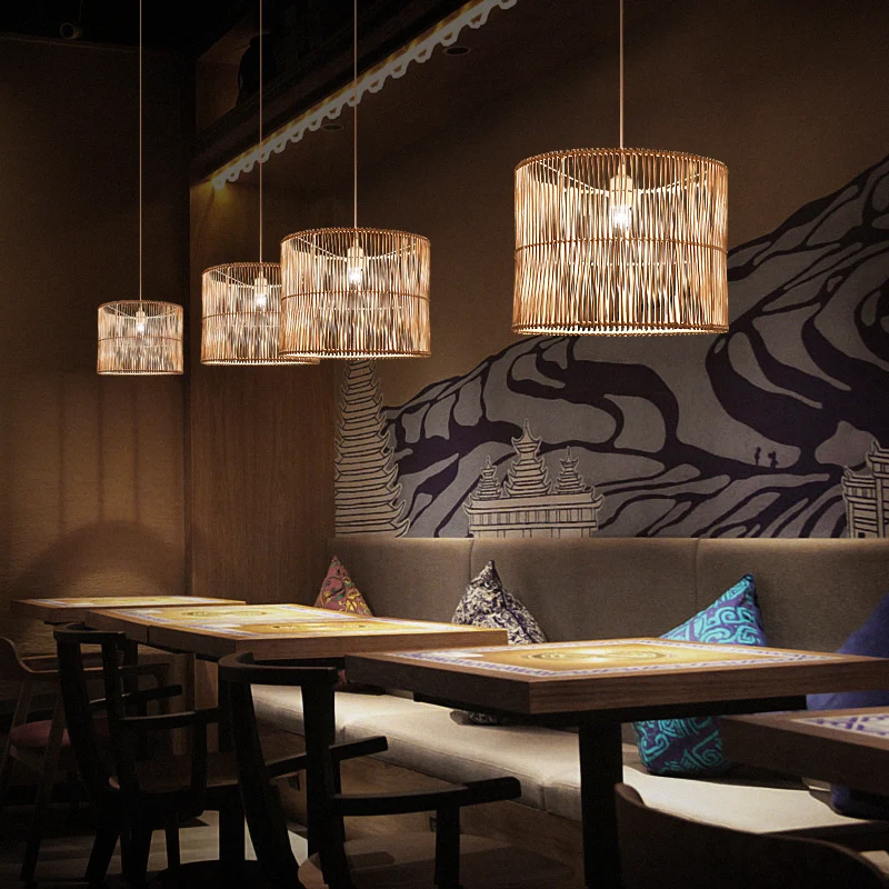 Rotan trommel schaduwrijke plafondlamp moderne enkele hangende hanglamp voor restaurant (IP44)