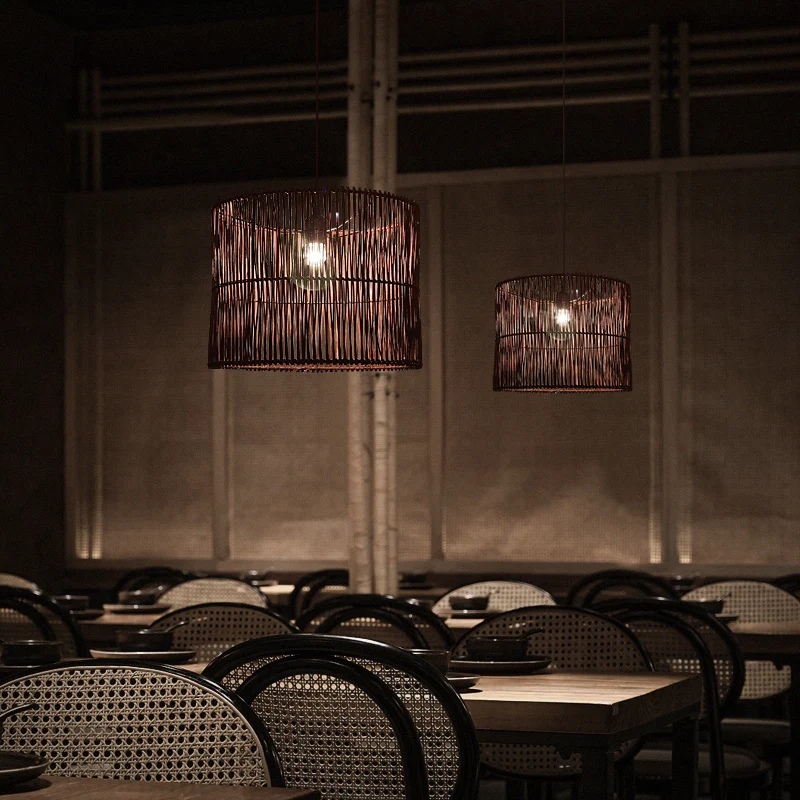 Rotan trommel schaduwrijke plafondlamp moderne enkele hangende hanglamp voor restaurant (IP44)