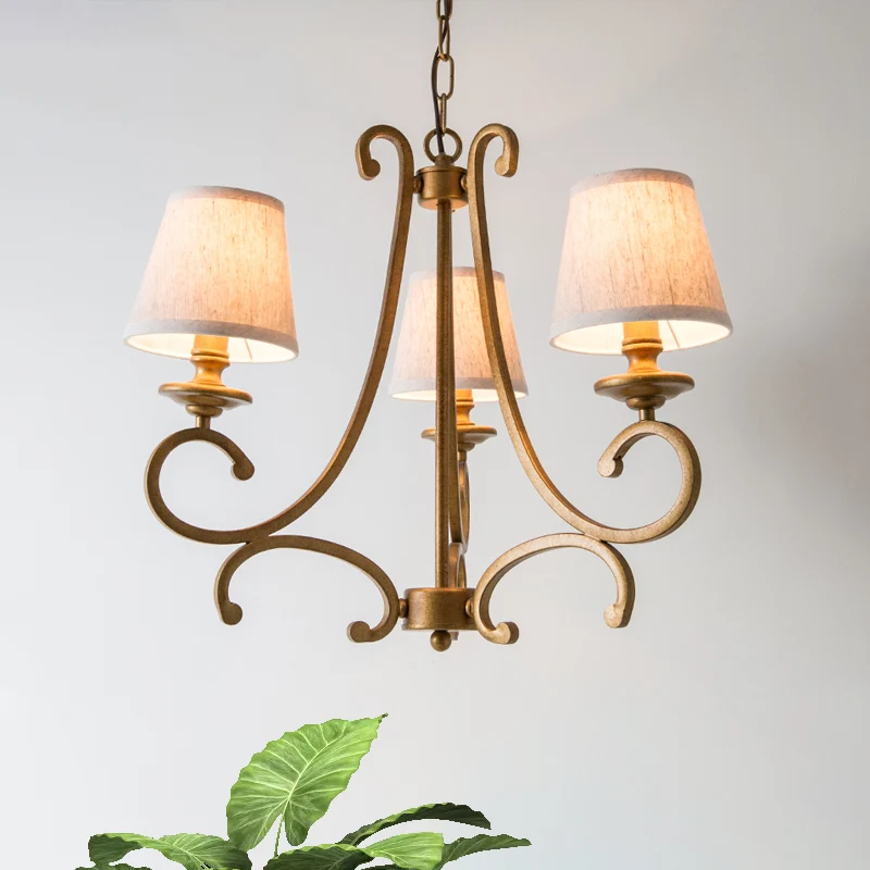 Track Verlichting Stoffen messing kroonluchter hanglamp Conische 3/6-lichts landelijke plafondhanglamp met zwenkarm