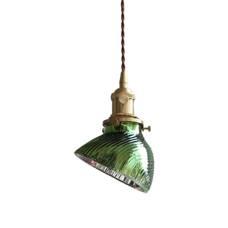 Twisted Bowl Restaurant Hanglamp Koloniaal Helder/Groen Prismatisch Glas 1-lichts Messing Hanglamp met afstandsbediening