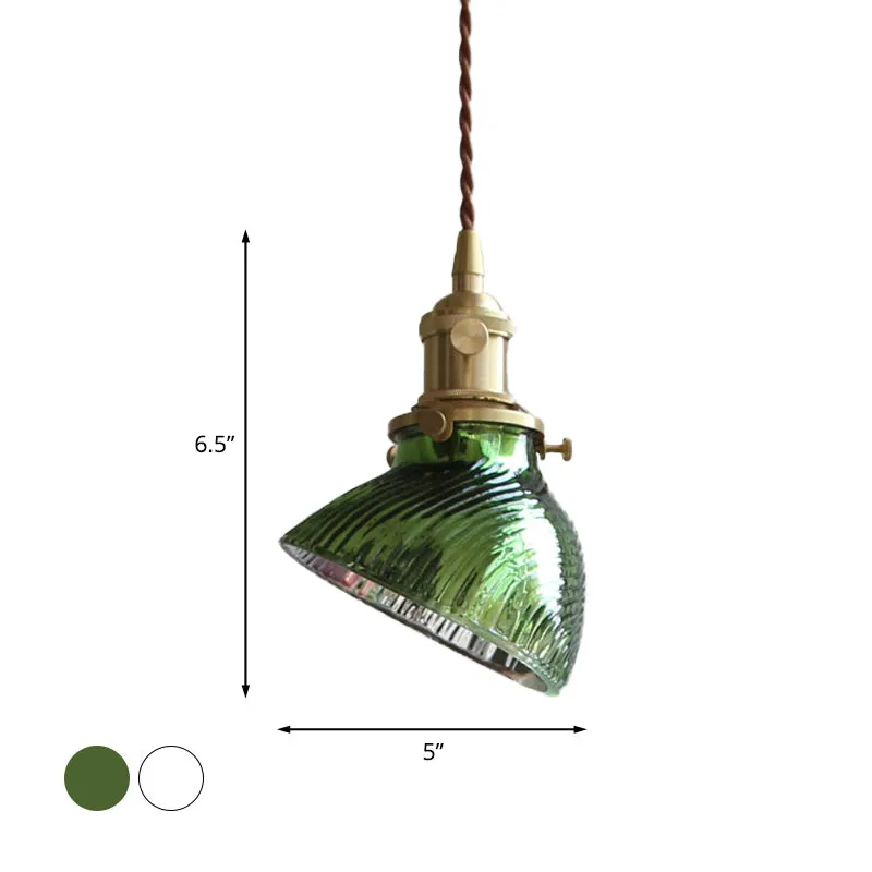 Twisted Bowl Restaurant Hanglamp Koloniaal Helder/Groen Prismatisch Glas 1-lichts Messing Hanglamp met afstandsbediening