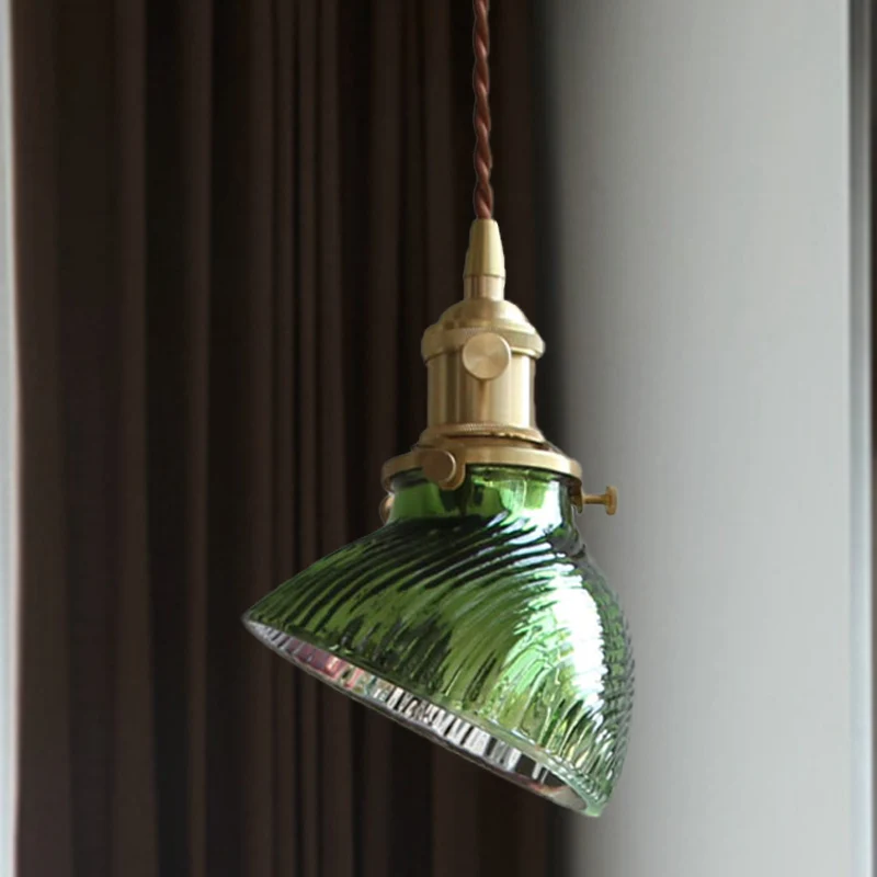 Twisted Bowl Restaurant Hanglamp Koloniaal Helder/Groen Prismatisch Glas 1-lichts Messing Hanglamp met afstandsbediening
