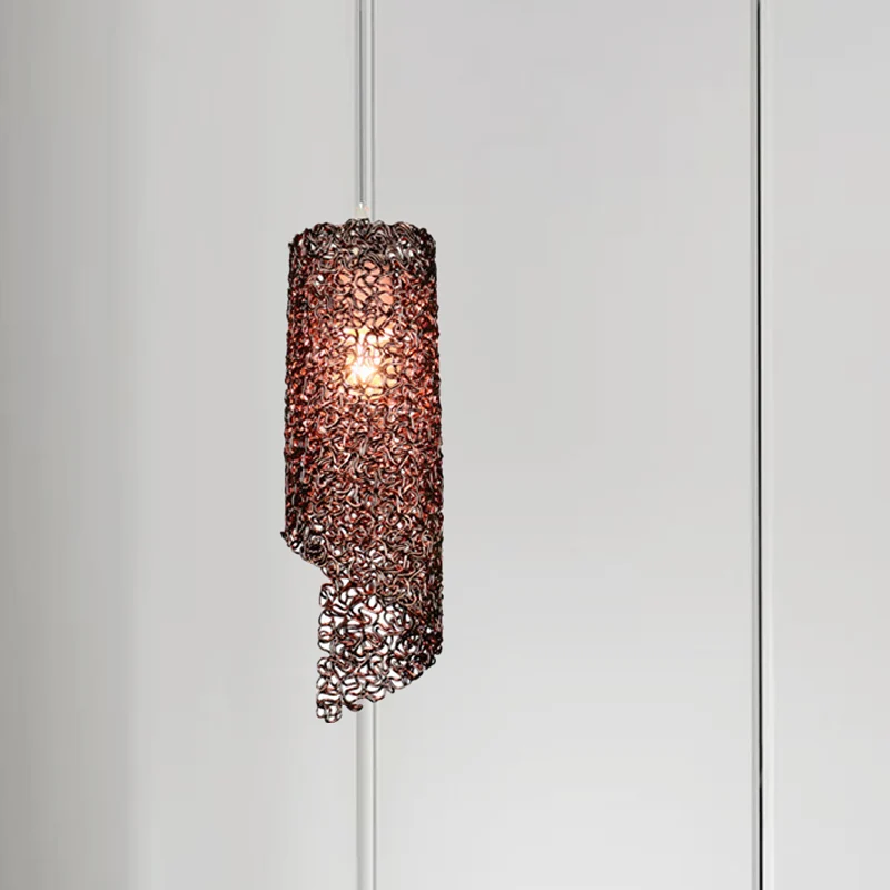 Vlakke Inbouw Zilver/bruin/blauw afgewerkte cilinder hanglamp Eigentijdse 1-lichts hangende plafondlamp met aluminium draad