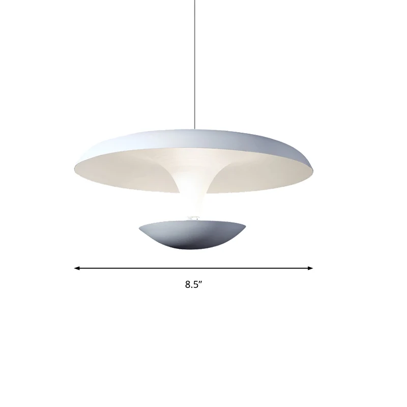 Witte schijf hanglamp moderne creatieve metalen woonkamer hanglamp, 8,5"/19,5" groot