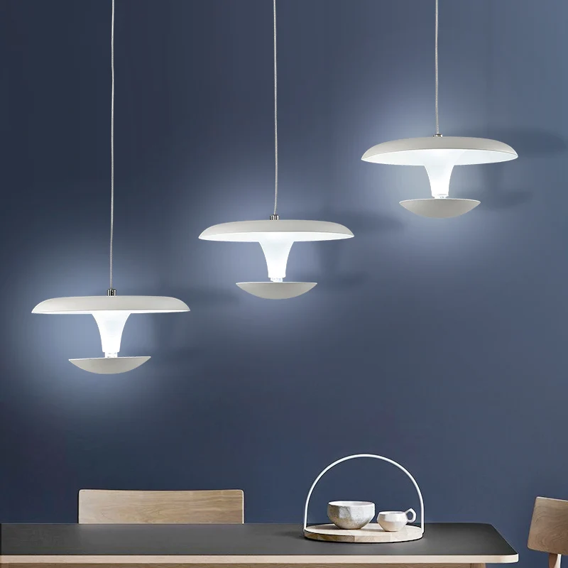 Witte schijf hanglamp moderne creatieve metalen woonkamer hanglamp, 8,5"/19,5" groot