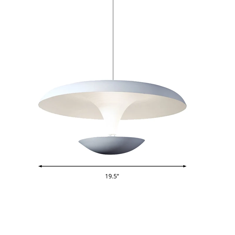 Witte schijf hanglamp moderne creatieve metalen woonkamer hanglamp, 8,5"/19,5" groot