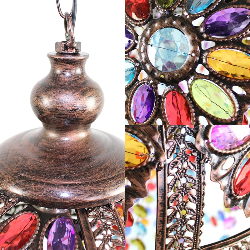 Zilver/roest koepelvormige hanglamp met kralenstreng Bohemen-stijl, 1-lichts plafondlamp - 60cm Diameter