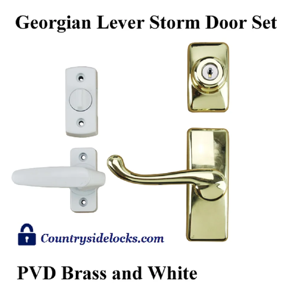 CS Lock GEORGIAN STORM DOOR LEVER HANDLE SET & DEADBOLT- PARELMOER INSIDE / BRASS voor Kasten