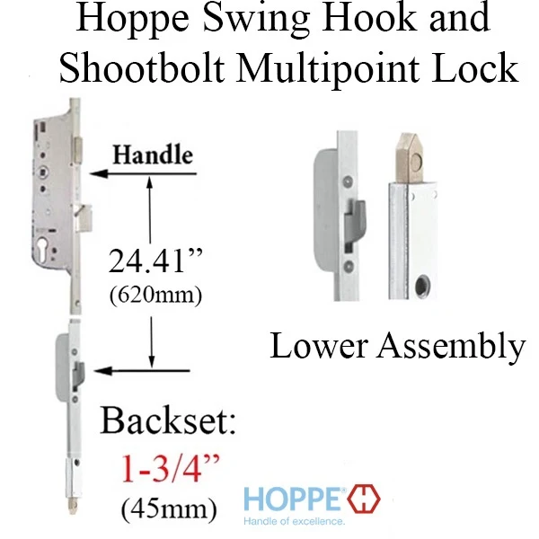 Hoppe Manual Swing Hook Gear 45/92, 36 Inch Handel Height, 1 Inch Deadbolt, Hook At 24.41 Inches