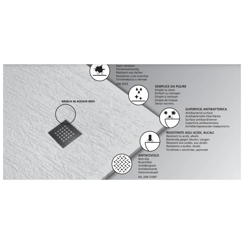 High pressure ceramic shower tray slate effect 120x70 color Ravenzwart Petra H3