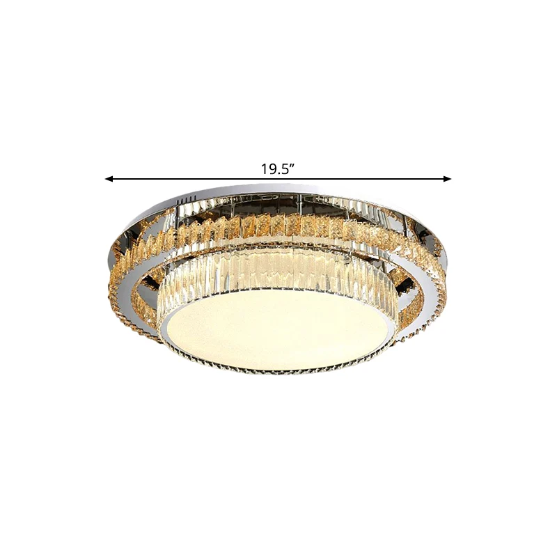 19.5"/23.5" Wide Drum Ceiling Lamp Modern Beveled Glaswerk Crystal LED Chrome Flushmount Lighting Restaurant Chrome
