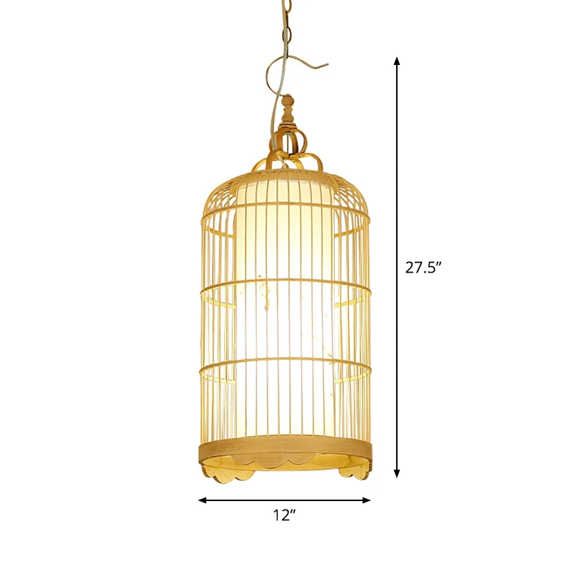 Birdcage Dining Room Ceiling Light Bamboo 9.5"/14"/16" Wide 1-Light Asian Pendant Light Fixture Natuurtint Beige