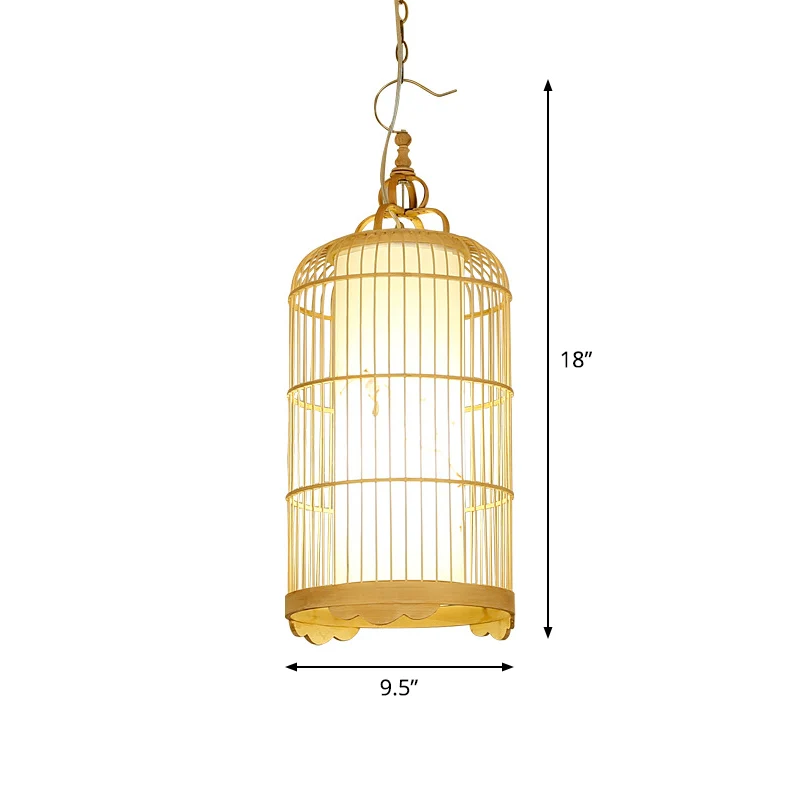 Birdcage Dining Room Ceiling Light Bamboo 9.5"/14"/16" Wide 1-Light Asian Pendant Light Fixture Natuurtint Beige