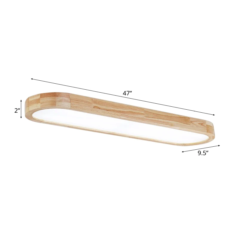 Eigentijds Oval Ceiling Light Fixture Wood 1-Light Office Flush Mount Lamp Diffuser, 25.5"/35.5"/47" W met Keramische Onts...