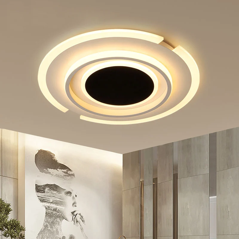 Folding Circle Flush Light Fixture Contemporary Acrylic 16.5"/20.5" Wide LED Bedroom Flush Mount Lamp Black and Parelmoer...