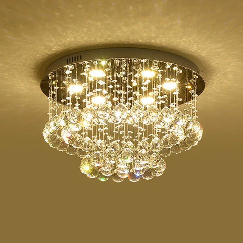 Hoge Druk Natrium Minimalistisch LED Flush Lamp Nickel Circle Ceiling Mounted Light Crystal Drip Shade, 19.5"/23.5" Wide N...