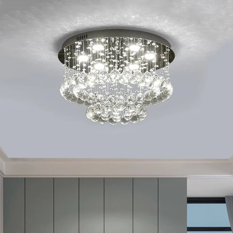 Hoge Druk Natrium Minimalistisch LED Flush Lamp Nickel Circle Ceiling Mounted Light Crystal Drip Shade, 19.5"/23.5" Wide N...