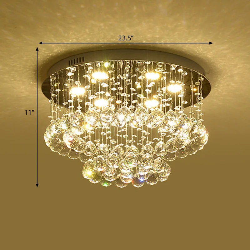Hoge Druk Natrium Minimalistisch LED Flush Lamp Nickel Circle Ceiling Mounted Light Crystal Drip Shade, 19.5"/23.5" Wide N...